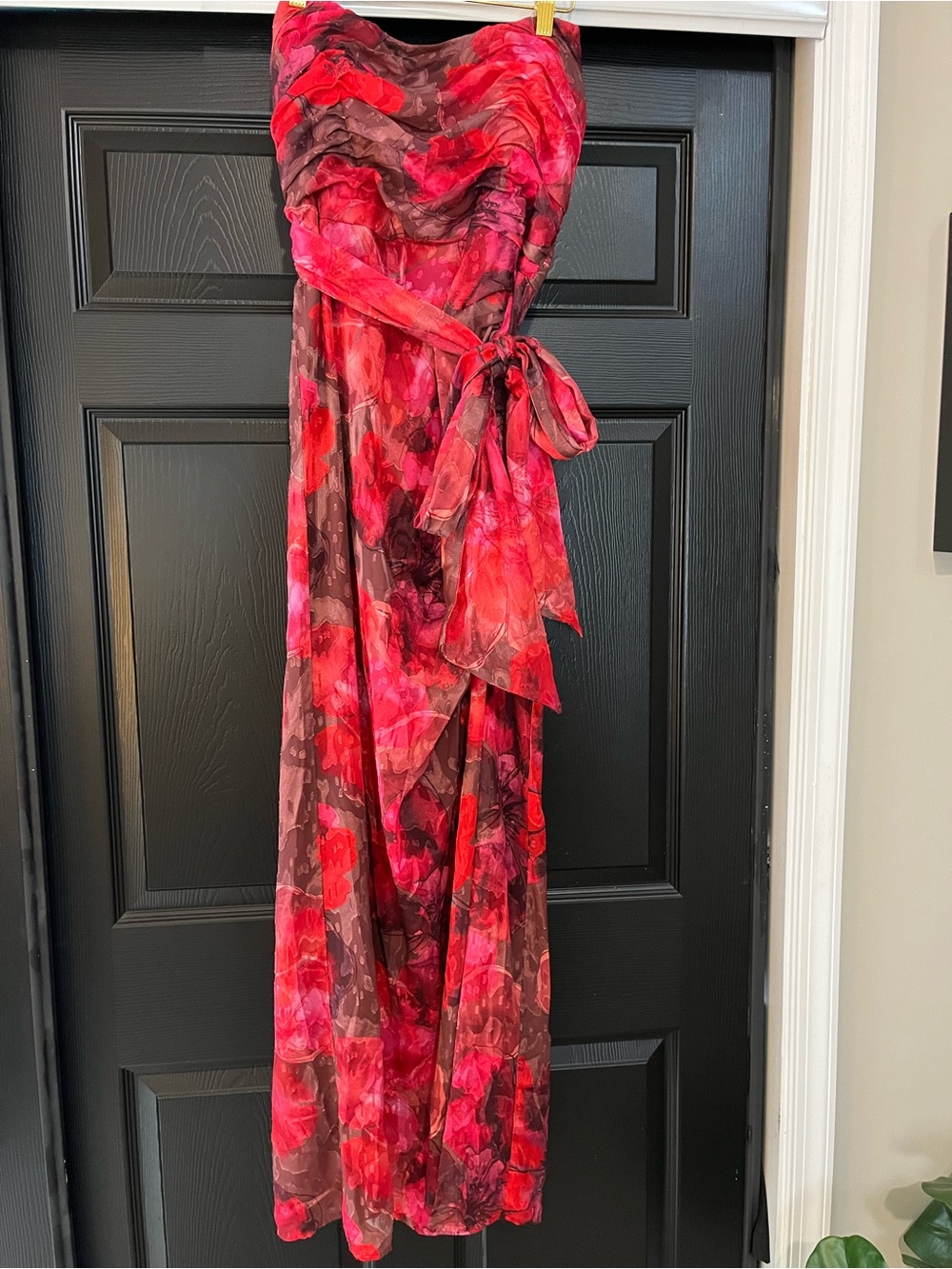 Hutch Strapless Floral Maxi Dress in Red and Pink